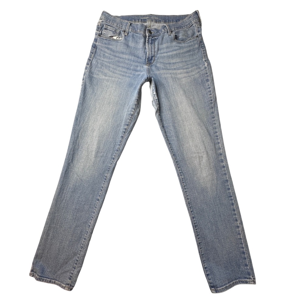 Old Navy Jeans Womens 14 Long Blue Original Mid Rise‎ Straight Leg Denim Patch